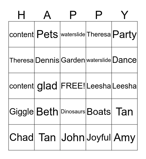 Happy Bingo Card