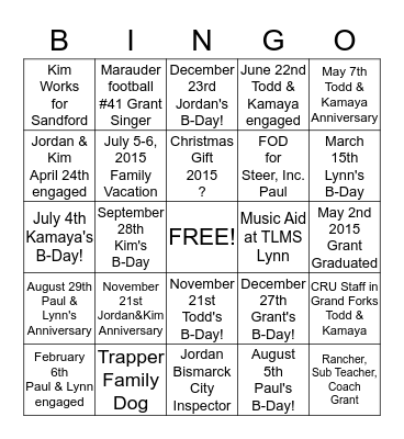 Singer's Bingo July 2015 Bingo Card