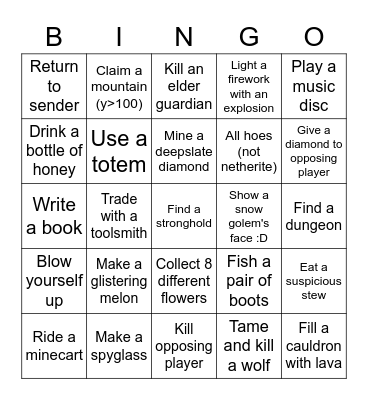 Minecraft Lockout Bingo Card