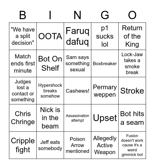 BingoBots 1/22 Bingo Card