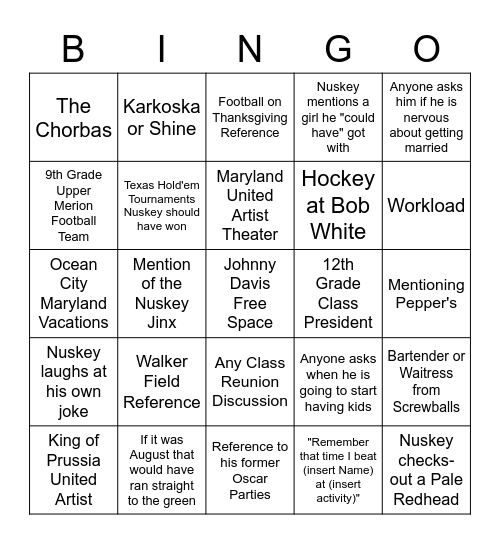 Nuskey's Bachelor Bingo Card