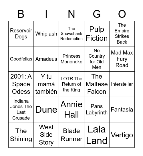 Brendons Movie Bingo Card