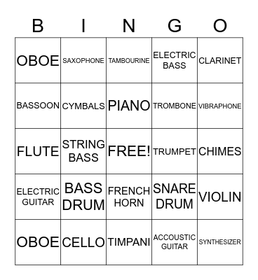 INSTRUMENT BINGO Card