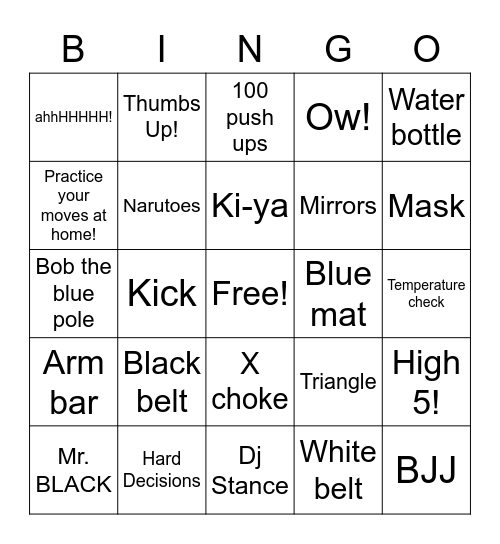 Martial Arts Bingo! Bingo Card