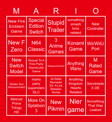 Next Nintendo Direct Bingo Card