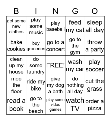 WHAT'S THE PLAN FOR TODAY? Bingo Card