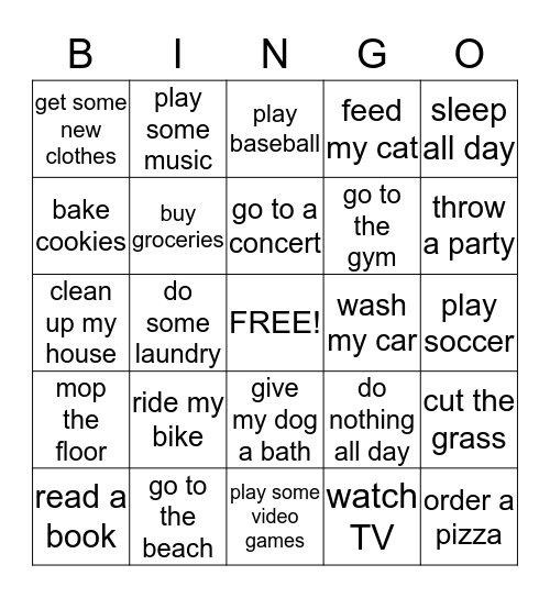 WHAT'S THE PLAN FOR TODAY? Bingo Card
