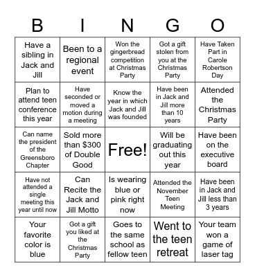 Jack and Jill Bingo Card