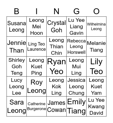 LEONG FAMILY  Bingo Card