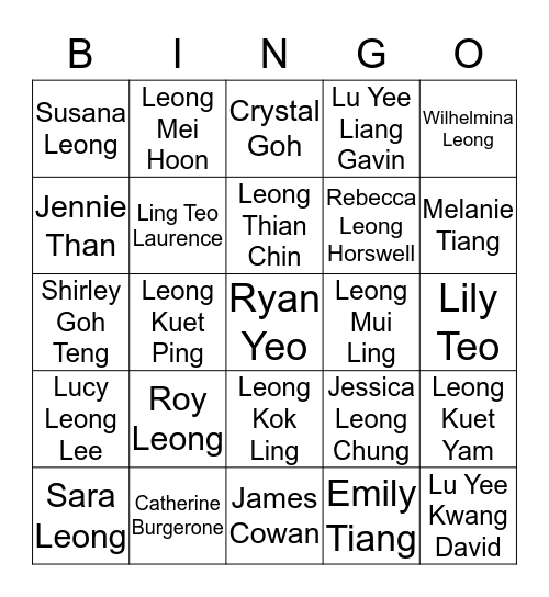 LEONG FAMILY  Bingo Card