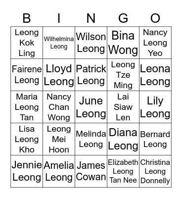 LEONG FAMILY Bingo Card