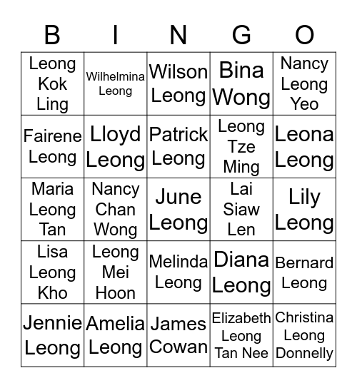 LEONG FAMILY Bingo Card