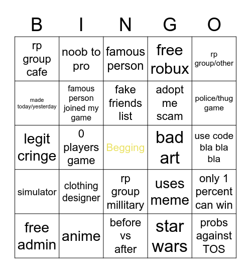 Untitled Bingo Card