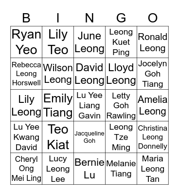 LEONG FAMILY Bingo Card