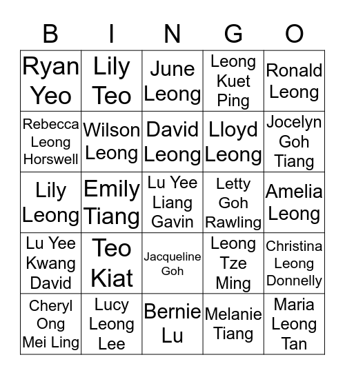 LEONG FAMILY Bingo Card