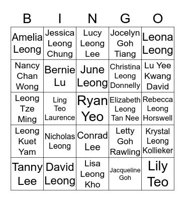 LEONG FAMILY Bingo Card