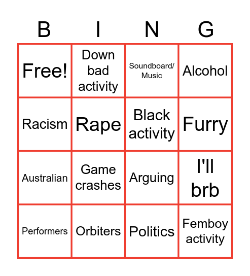 VRC Public Bing Bingo Card