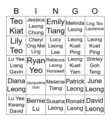 LEONG FAMILY Bingo Card