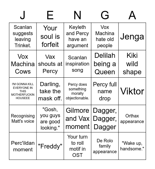 The Legend of Vox Machina Bingo Card