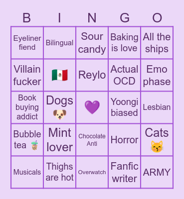 Cel's Bingo Card