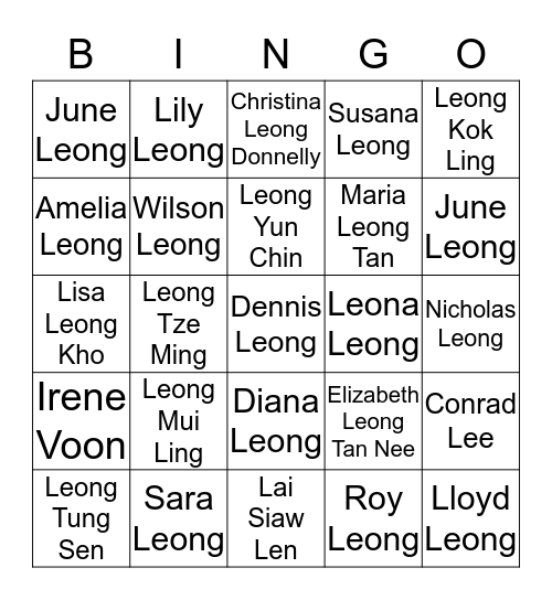 LEONG FAMILY Bingo Card