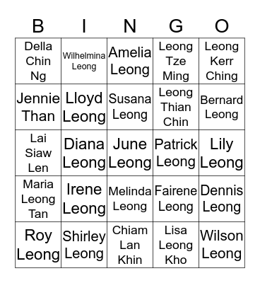 LEONG FAMILY Bingo Card
