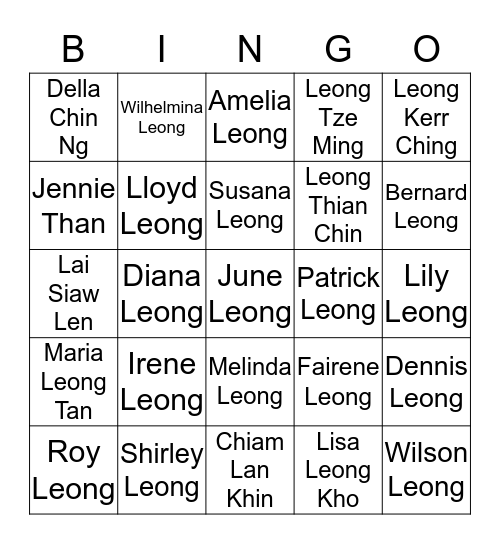 LEONG FAMILY Bingo Card