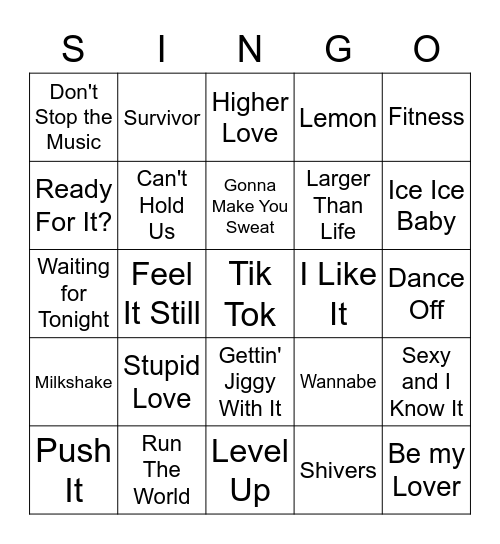 Pop Singo Bingo Card