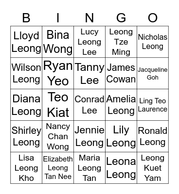 LEONG FAMILY Bingo Card