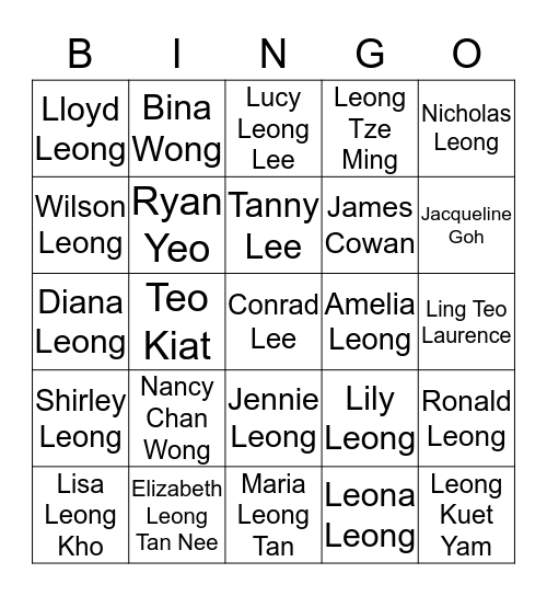 LEONG FAMILY Bingo Card
