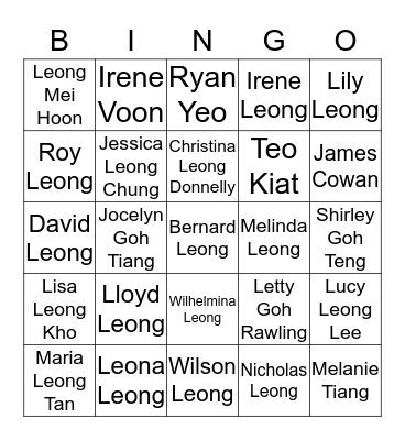 LEONG FAMILY Bingo Card