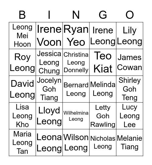 LEONG FAMILY Bingo Card