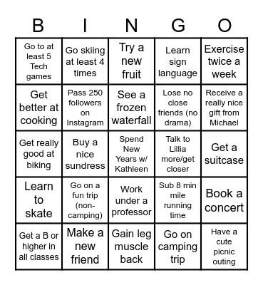 2022 GOALS Bingo Card