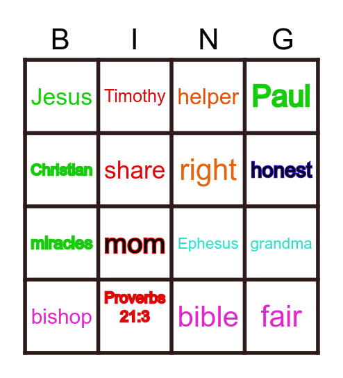 God Helps Me To Be Fair Bingo Card