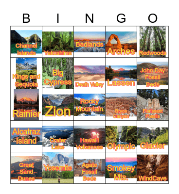 National Parks & Monuments Bingo Card