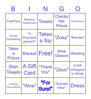 Alison's Bridal Shower Bingo Card