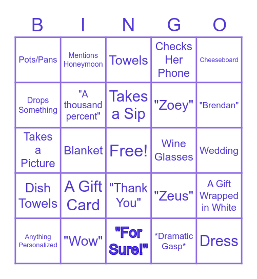 Alison's Bridal Shower Bingo Card