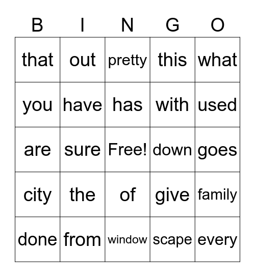 2nd Grade Words -2 Bingo Card