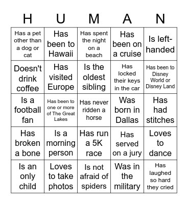 Find Someone Who Bingo Card
