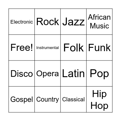 Music Genre Bingo Card
