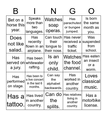 FIND SOMEONE WHO...... Bingo Card