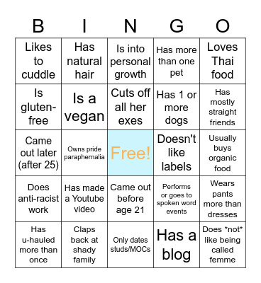 Lesbian & Queer Girls Bingo Card