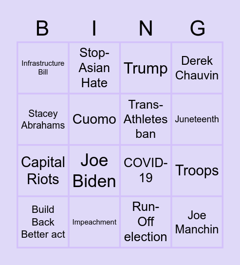 2021 in Politics Bingo Card