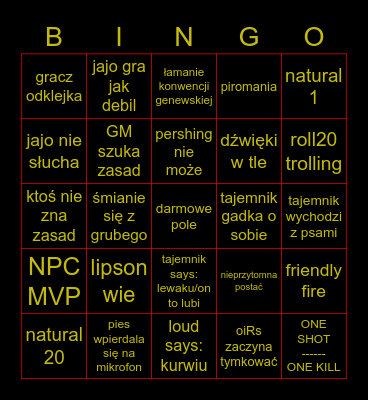 Knury i Smoki Bingo Card