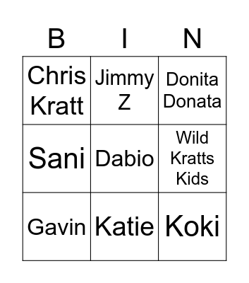 Wild kratts characters Bingo Card