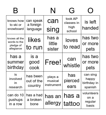 GET TO KNOW YOU BINGO Card
