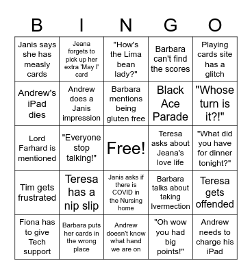 Weekly Card Game Bingo Card