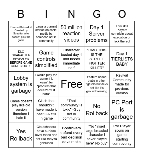 FGC New Game/Sequel Bingo Card