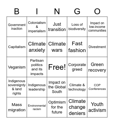 Climate Change Bingo Card