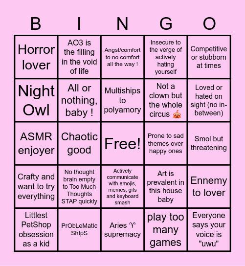 Bored's Bingo Card